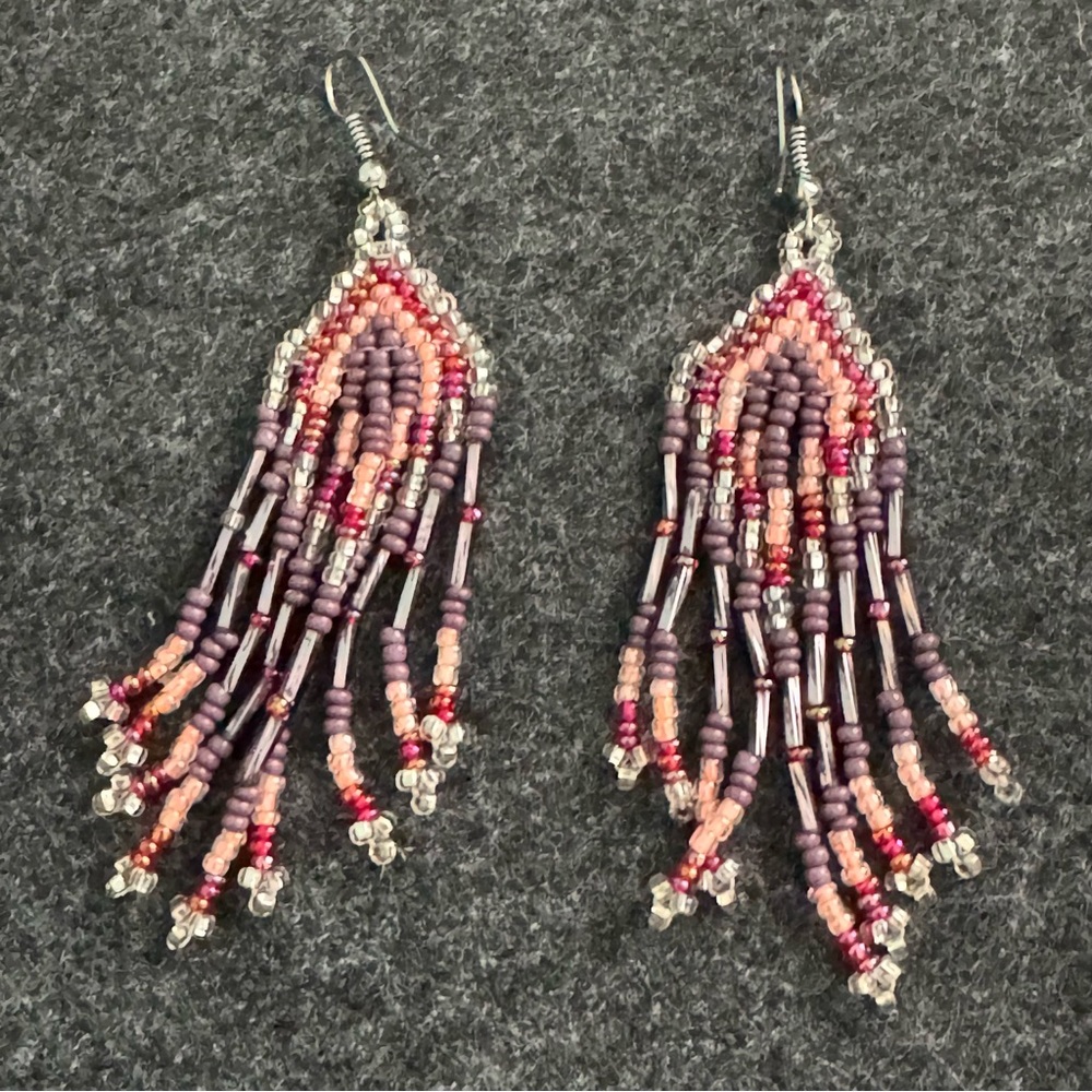 Elegant Beaded Earrings in Purple and Silver
